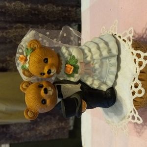 Hand painted ceramic homeco bride and groom figurine teddy bear